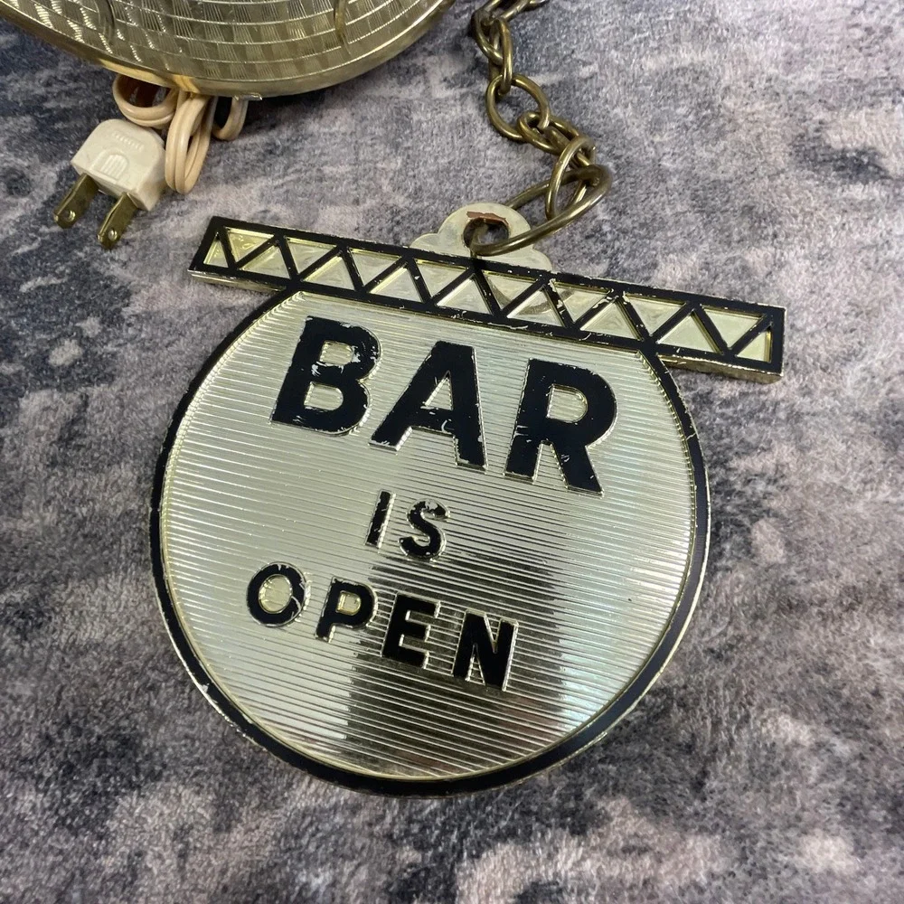 Vtg Spartus Pocket Watch Wall Clock Era Bar Is Open Closed Sign Gold Retro Decor